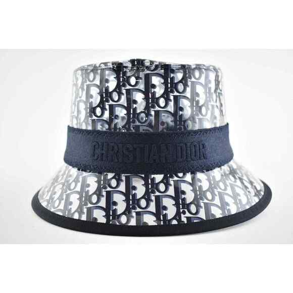 Dior French Small Brim Blue Oblique Logo PVC Transparent Clear Sun Bucket Hat 57 main image 5